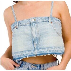 NWT Zara Skirt Effect Denim Zip Fly Cropped Cami Tank Top Womens sz M